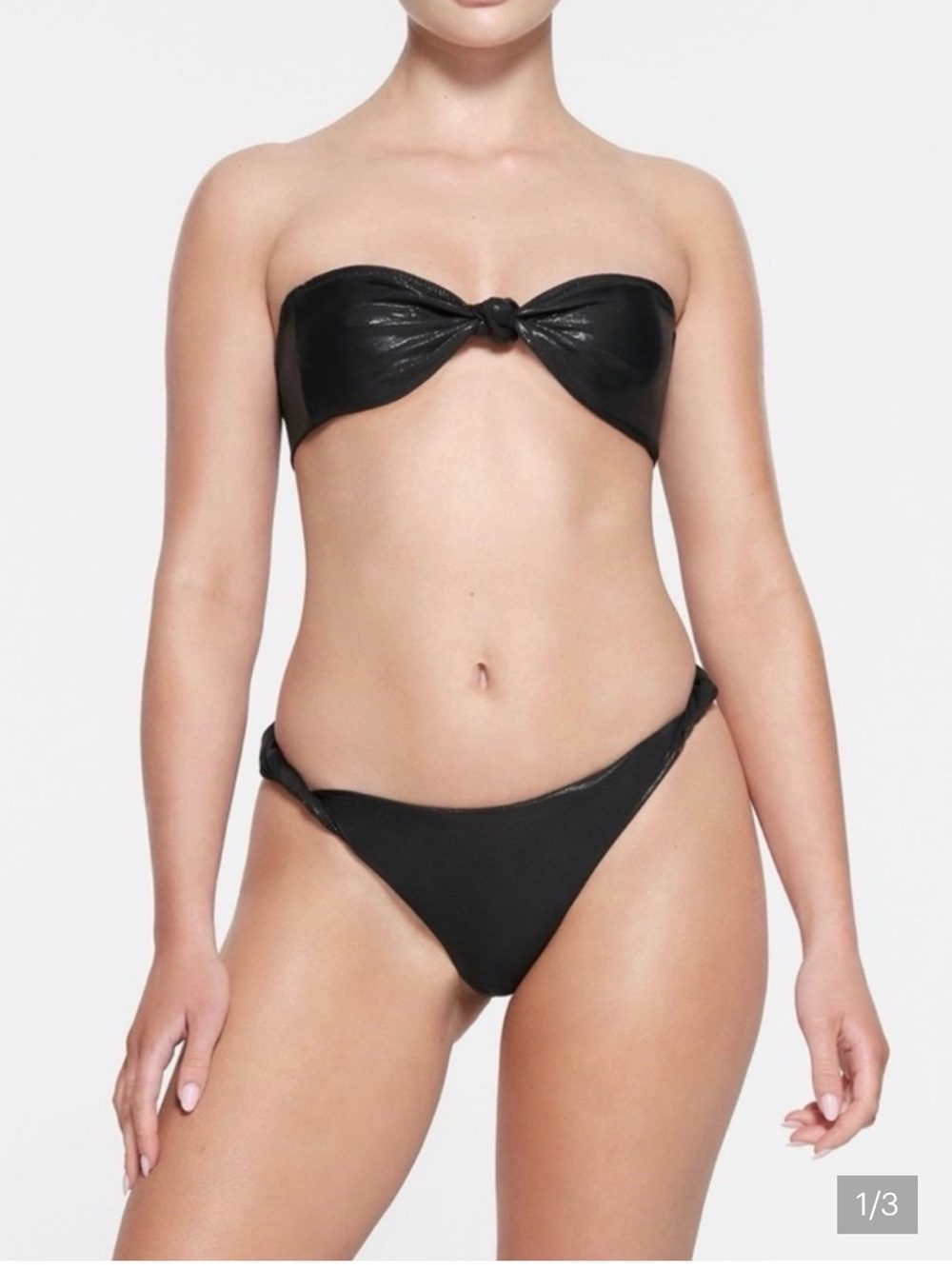 SKIMS Liquid Shine Bikini Bandeau top and Cheeky Tanga bottoms Size Small